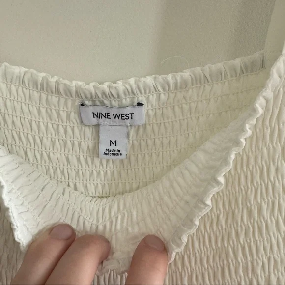 Nine West White Smocked Short Sleeve Blouse - Picture 2 of 5